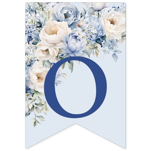 Welkom Party Dusty Blue Waterverf Ivoorbloemen Vlaggetjes (Tweede vlag)