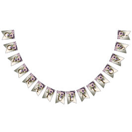 Welkom Party Paarse Roze Bloemen Golden Elegant Vlaggetjes