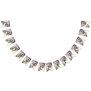 Welkom Party Paarse Roze Bloemen Golden Elegant Vlaggetjes