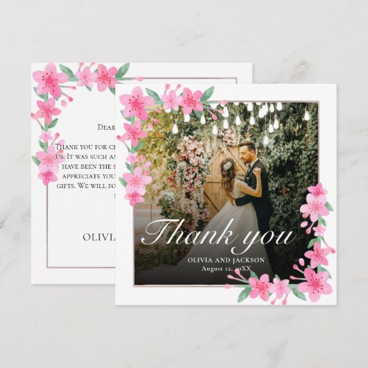 Welkom Party Roze Bloemen Gouden Lijst bruiloft Bedankkaart (Voorkant / Achterkant)