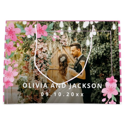 Welkom Party Roze Bloemen Gouden Lijst bruiloft Groot Cadeauzakje (Voorkant)