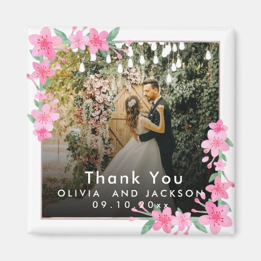 Welkom Party Roze Bloemen Gouden Lijst bruiloft Magneet (Voorkant)