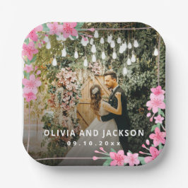 Welkom Party Roze Bloemen Gouden Lijst bruiloft Papieren Bordje