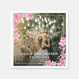 Welkom Party Roze Bloemen Gouden Lijst bruiloft Servet