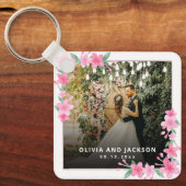 Welkom Party Roze Bloemen Gouden Lijst bruiloft Sleutelhanger (Voorkant)