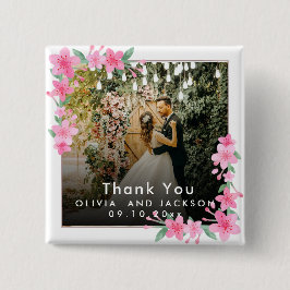 Welkom Party Roze Bloemen Gouden Lijst bruiloft Vierkante Button 5,1 Cm