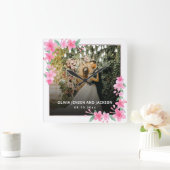 Welkom Party Roze Bloemen Gouden Lijst bruiloft Vierkante Klok (Huis)