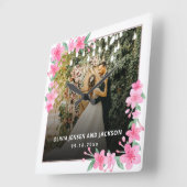 Welkom Party Roze Bloemen Gouden Lijst bruiloft Vierkante Klok (Hoek)