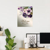 Welkom Party Waterverf Paarse Roze Bloemen Goud Poster (Thuiskantoor)