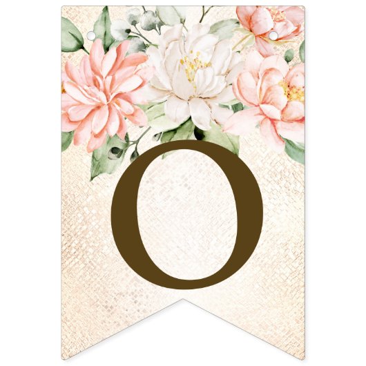 Welkom Party Waterverf Peach White Flowers Vlaggetjes (Tweede vlag)