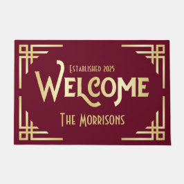 Welkom Pas getrouwd Cadeau Art Deco Gold Bourgogne Deurmat