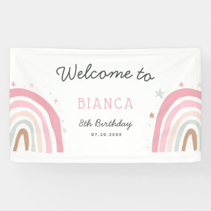 Welkom pastel Rainbow Birthday Party Spandoek