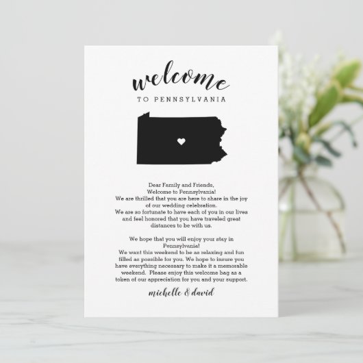 Welkom Pennsylvania Wedding Letter & Itinerary (Staand voorkant)