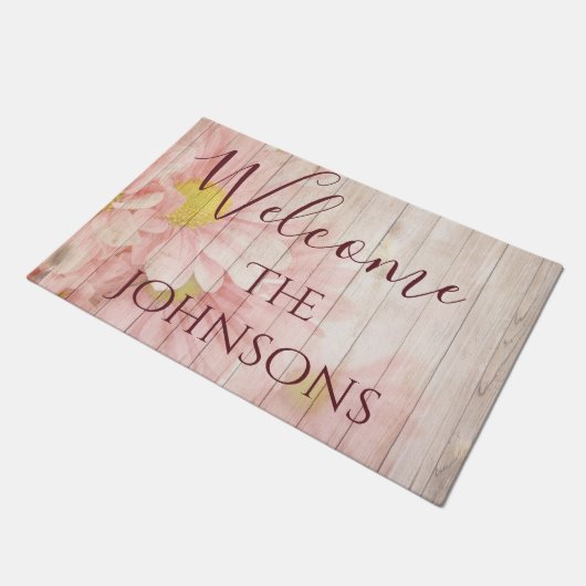 Welkom personaliseren Roze Chic Flowers Deurmat (Schuin)