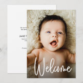 Welkom Photo Handlettering Trendy Script Baby Bedankkaart (Voorkant / Achterkant)