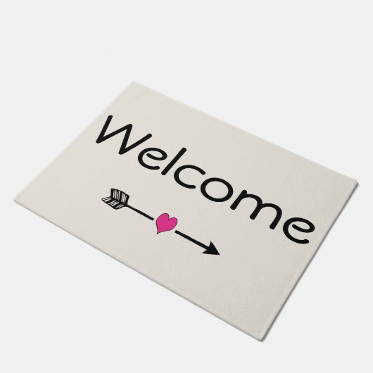 Welkom Pijl roze hartingang Deurmat (Schuin)