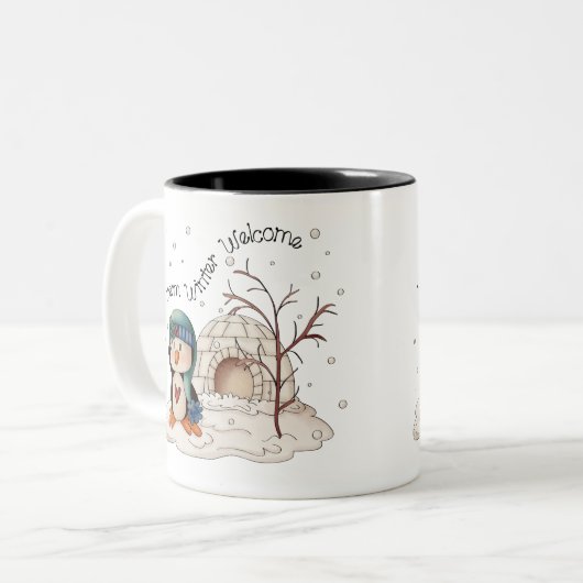 Welkom pinguïn huishouden kerst mok (Voorkant links)