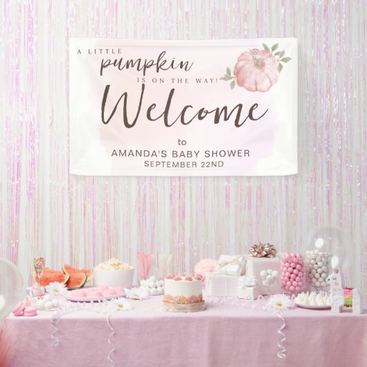 Welkom Pink Little Pumpkin Herfst Baby shower Spandoek (Feest)