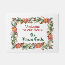 Welkom Poinsettia en Pine Boughs Winter Deurmat