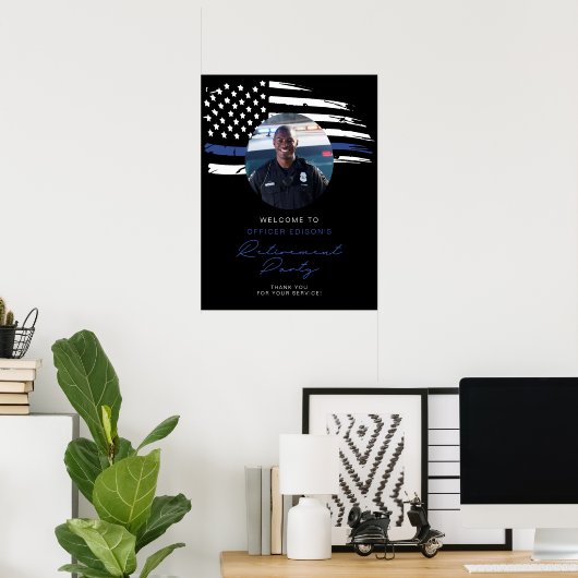Welkom politie Thin Blue Line Flag Retirement Welk Poster (Thuiskantoor)