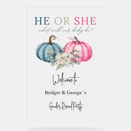 Welkom Pompoen & baby Geslacht onthullen Party Fro Acryl Bord (Voorkant)