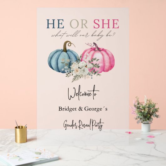 Welkom Pompoen & baby Geslacht onthullen Party Fro Acryl Bord (Huwelijk)