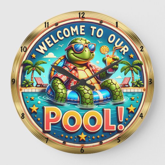 Welkom Pool Turtle Party Grote Klok (Voorkant)