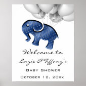 Welkom Poster Baby shower Blue Navy Elephant (Voorkant)