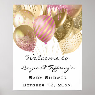 Welkom Poster Baby shower Roze gouden ballonnen