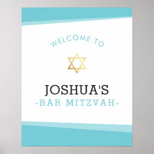 WELKOM POSTER bar mitzvah simpele turkooizen blauw