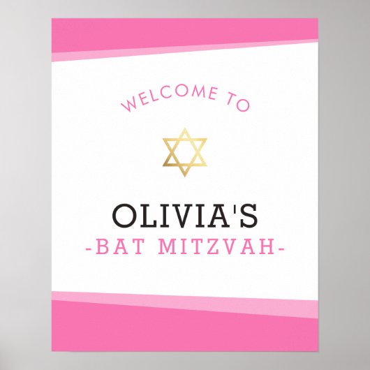 WELKOM POSTER bat mitzvah eenvoudige hoeken roze (Voorkant)