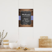 Welkom Poster Blauwe Check Teken Trouwdag Houten P (Keuken)