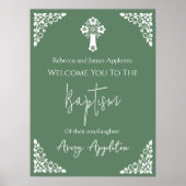 Welkom Poster Bloemenkruis doop varen groen (Voorkant)