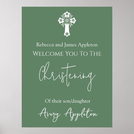 Welkom Poster Bloemenkruis doop varen groen (Voorkant)