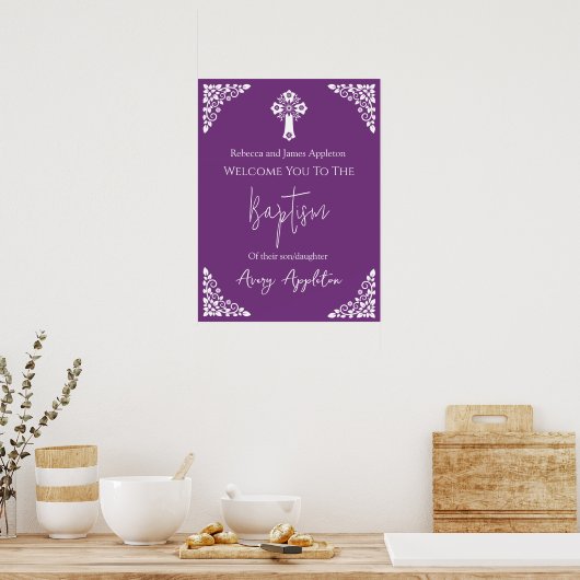 Welkom Poster Bloemenkruis doopsel Sweet Plum (Keuken)