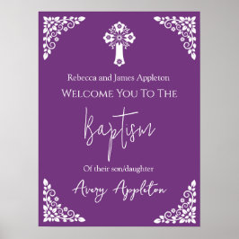 Welkom Poster Bloemenkruis doopsel Sweet Plum