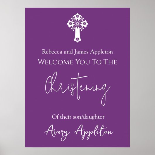 Welkom Poster Bloemenkruis doopsel Sweet Plum (Voorkant)