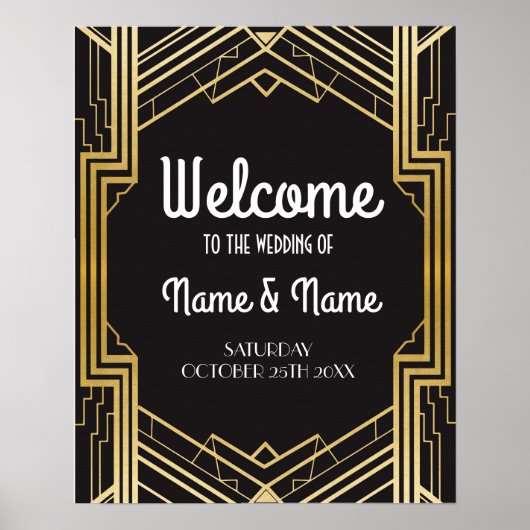 Welkom Poster Gatsby Art Deco Gold Wedding Poster (Voorkant)