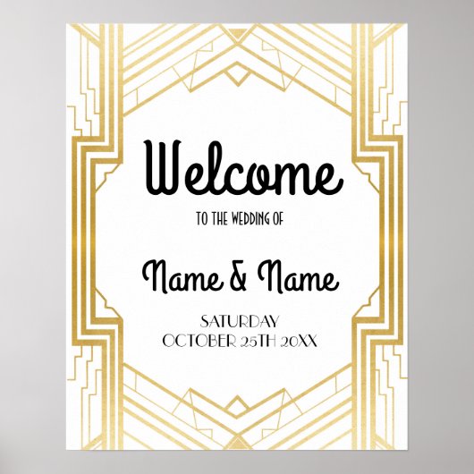 Welkom Poster Gatsby Art Deco Gouden Huwelijks Pos (Voorkant)
