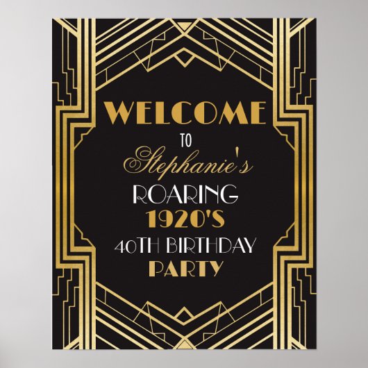Welkom Poster Gatsby Art Deco Gouden Verjaardagste (Voorkant)