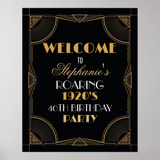 Welkom Poster Gatsby Art Deco Gouden Verjaardagste (Voorkant)
