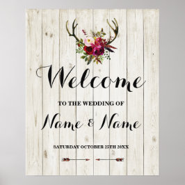 Welkom Poster Geweiaanschild Bruiloft Bloemposter
