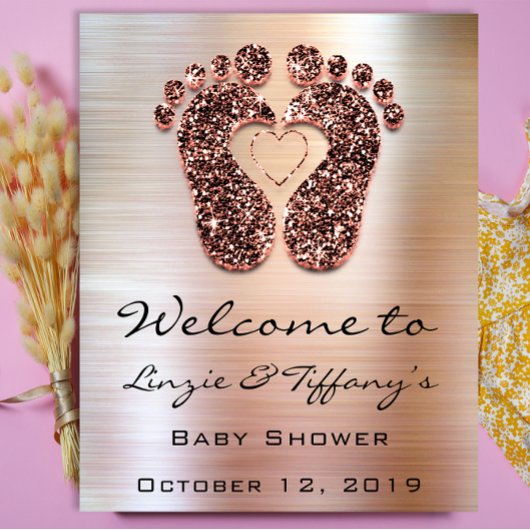 Welkom Poster Roze Voeten Baby Shower Glitters