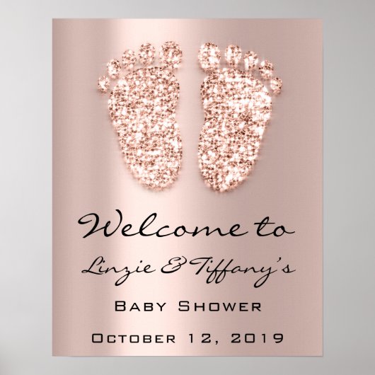 Welkom Poster Roze Voeten Baby Shower Meisje Jonge (Voorkant)