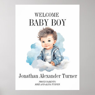 Welkom poster voor baby jongen bij de ziekenhuisde