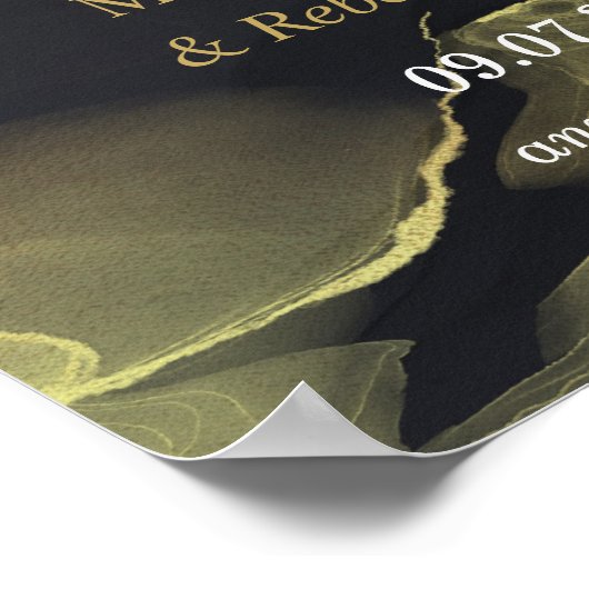 Welkom Poster voor zwarte en gouden bruiloft (Hoek)