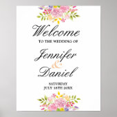 Welkom Poster Weddenschap Roze Floral (Voorkant)
