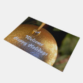 Welkom Prettige feestdagen Glittery Gold Ornament Deurmat (Schuin)