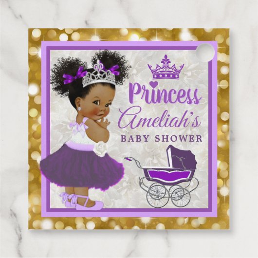 Welkom Princess Paars & Gold Glitter Elegant Bedankjes Labels (Achterkant)