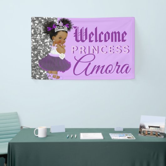 Welkom Princess Paars & Silver Glitter Elegant Spandoek (Beurs)